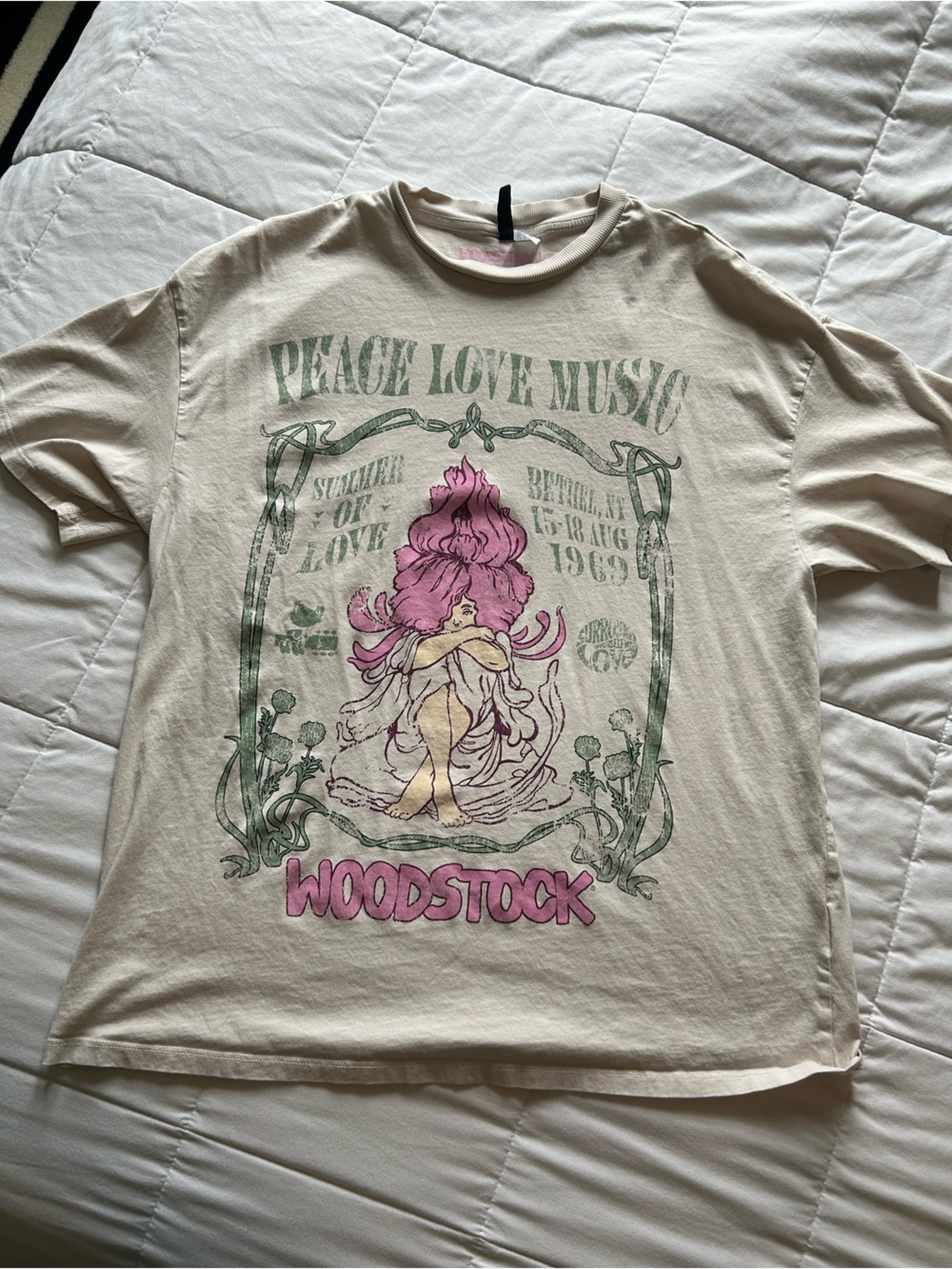 Cream Tee with Pink & Green Graphic
